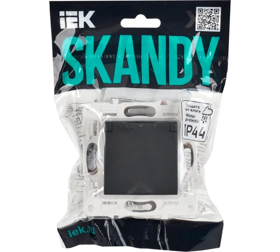 Розетка IEK SKANDY SK-R11G заземляющий контакт, шторки, крышка, 16А, IP44, графит SK-R16-16-44-K53