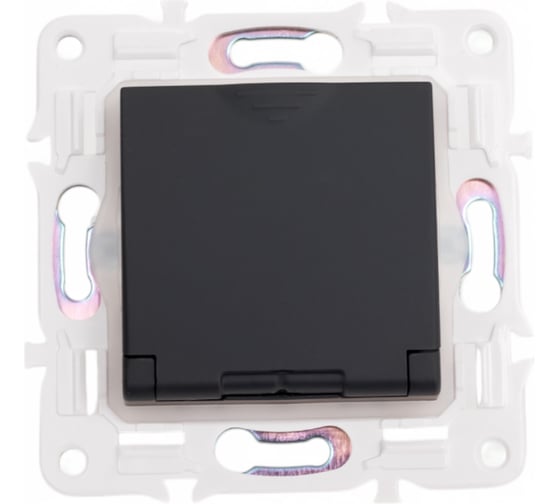 Розетка IEK SKANDY SK-R11G заземляющий контакт, шторки, крышка, 16А, IP44, графит SK-R16-16-44-K53
