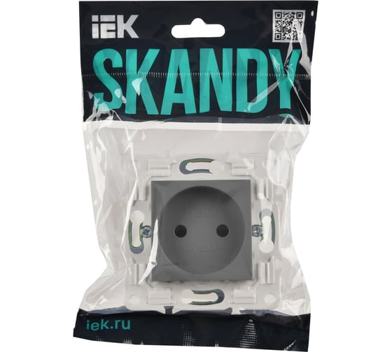Розетка IEK SKANDY SK-R01Gr без заземляющего контакта, с защитными шторками, 10А, серый SK-R13-10-K03