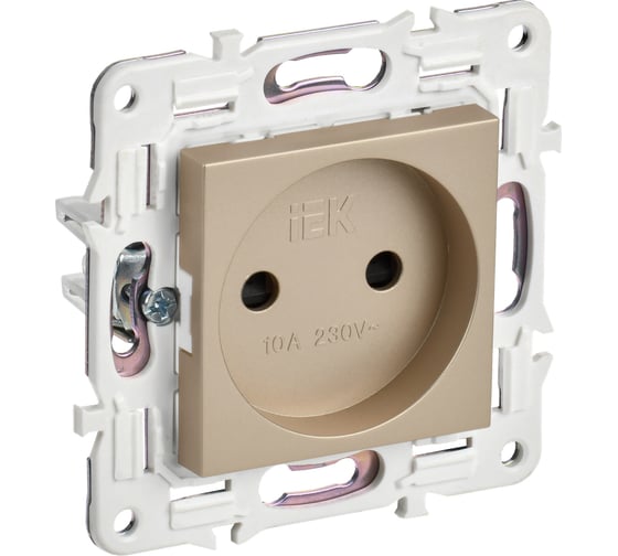 Розетка IEK SKANDY SK-R01Sa без заземляющего контакта, с защитными шторками, 10А, песочный SK-R13-10-K98