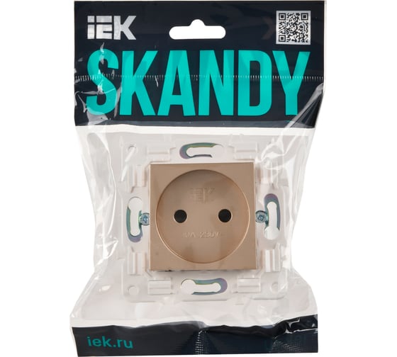 Розетка IEK SKANDY SK-R01Sa без заземляющего контакта, с защитными шторками, 10А, песочный SK-R13-10-K98