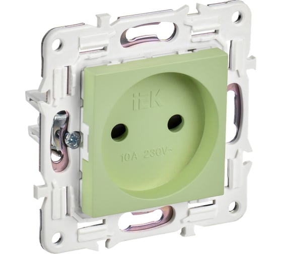 Розетка IEK SKANDY SK-R01M без заземляющего контакта, с защитными шторками, 10А, мятный SK-R13-10-K06
