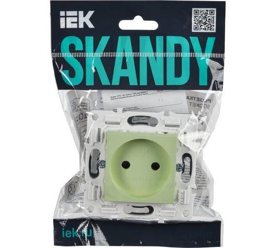 Розетка IEK SKANDY SK-R01M без заземляющего контакта, с защитными шторками, 10А, мятный SK-R13-10-K06
