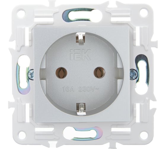 Розетка IEK SKANDY SK-R05S с заземляющим контактом, без защитных шторок, 16А, серебро SK-R11-16-K23