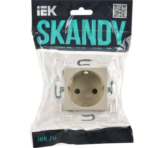 Розетка IEK SKANDY SK-R04B с заземляющим контактом, со шторками, 16А, бежевый SK-R14-16-K10