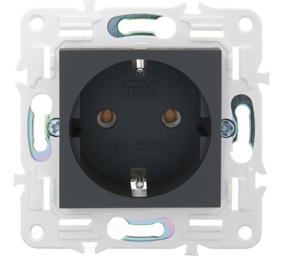 Розетка IEK SKANDY SK-R05G с заземляющим контактом, без защитных шторок, 16А, графит SK-R11-16-K53