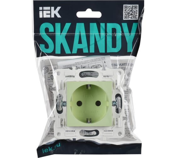 Розетка IEK SKANDY SK-R05M с заземляющим контактом, без защитных шторок, 16А, мятный SK-R11-16-K06