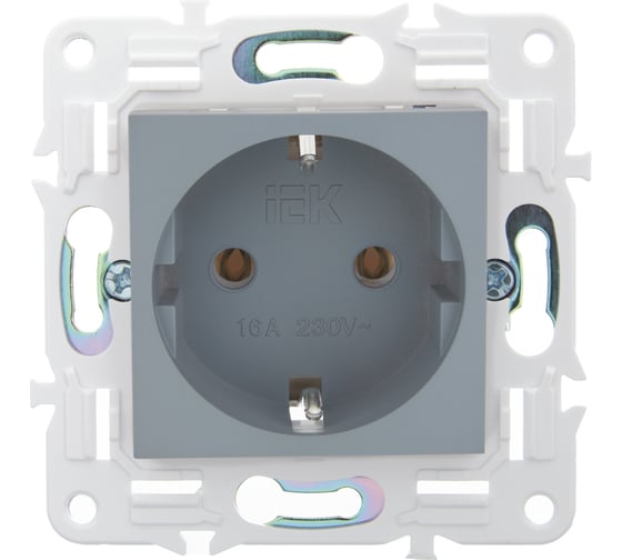 Розетка IEK SKANDY SK-R05Gr с заземляющим контактом, без защитных шторок, 16А, серый SK-R11-16-K03