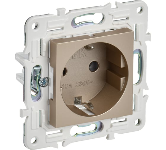 Розетка IEK SKANDY SK-R05Sh с заземляющим контактом, без защитных шторок, 16А, шампань SK-R11-16-K37