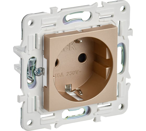 Розетка IEK SKANDY SK-R04Sa с заземляющим контактом, со шторками, 16А, песочный SK-R14-16-K98