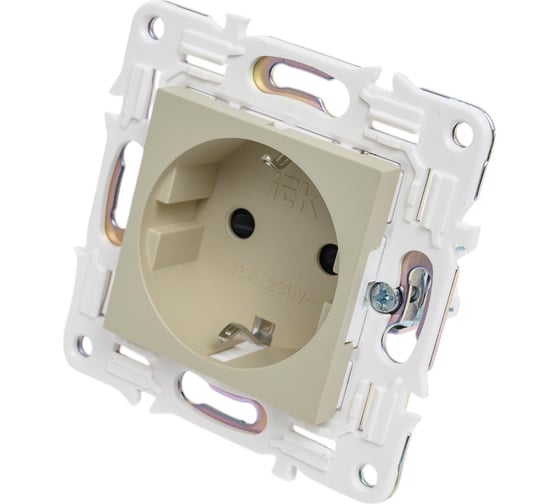 Розетка IEK SKANDY SK-R06B с заземляющим контактом, со шторками, без крышки, 16А, бежевый SK-R14-16-1-K10