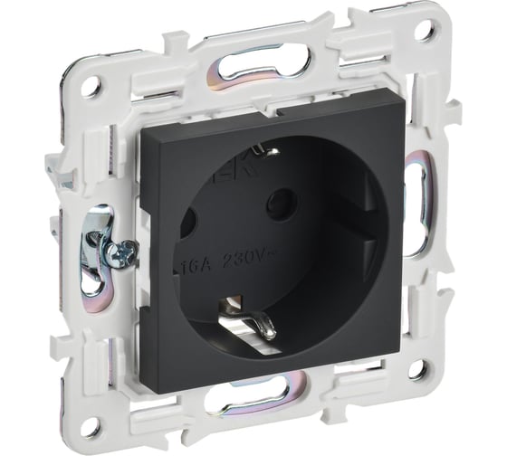 Розетка IEK SKANDY SK-R06G с заземляющим контактом, со шторками, без крышки, 16А, графит SK-R14-16-1-K53