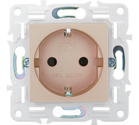 Розетка IEK SKANDY SK-R06Sa с заземляющим контактом, со шторками, без крышки, 16А, песочный SK-R14-16-1-K98