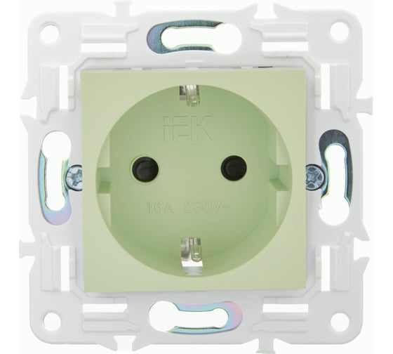 Розетка IEK SKANDY SK-R06M с заземляющим контактом, со шторками, без крышки, 16А, мятный SK-R14-16-1-K06