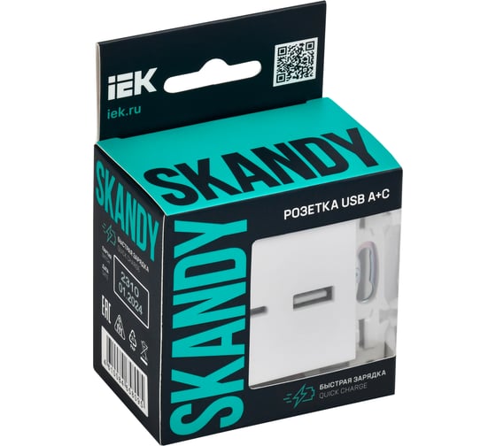 Розетка USB A+C IEK SKANDY 3,1А SK-R14W арктический белый SK-U22-D31-K01