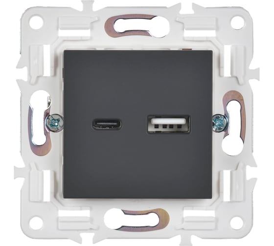 Розетка USB A+C IEK SKANDY 18Вт SK-R13G графит SK-U22-018-K53