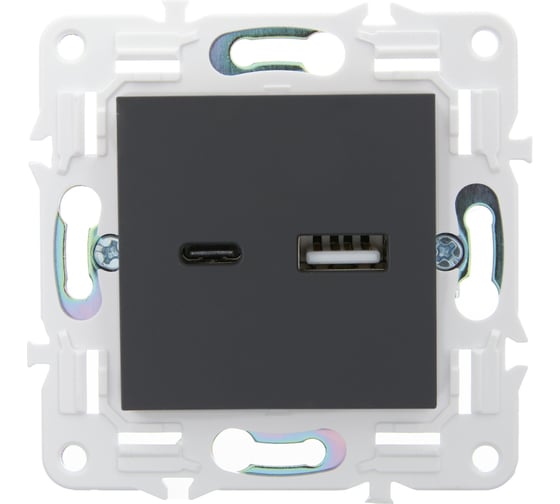 Розетка USB A+C IEK SKANDY 3,1А SK-R14G графит SK-U22-D31-K53