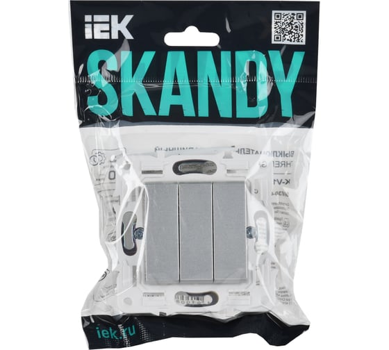 Выключатель 3-клавишный IEK SKANDY 10А SK-V11S серебряный SK-V30-0-10-K23