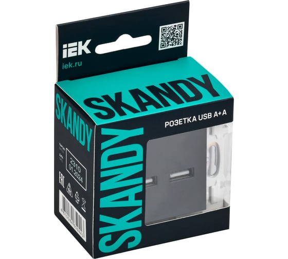 Розетка USB A+C IEK SKANDY 3,1А SK-R14Bl черный SK-U22-D31-K02