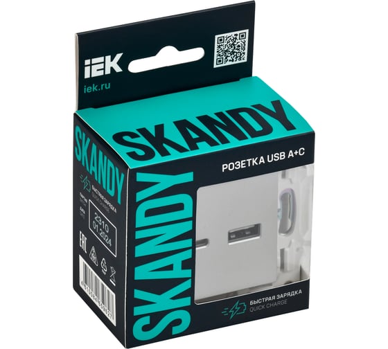 Розетка USB A+C IEK SKANDY 18Вт SK-R13S серебряный SK-U22-018-K23