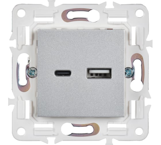 Розетка USB A+C IEK SKANDY 18Вт SK-R13S серебряный SK-U22-018-K23