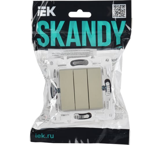 Выключатель 3-клавишный IEK SKANDY 10А SK-V11B бежевый SK-V30-0-10-K10