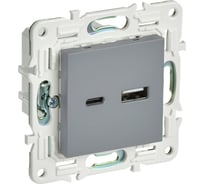 Розетка USB A+C IEK SKANDY 18Вт SK-R13Gr серый SK-U22-018-K03