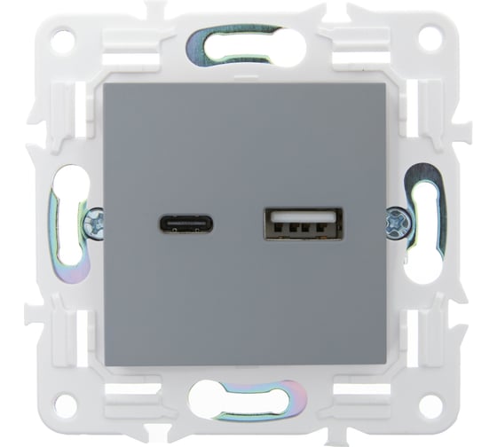 Розетка USB A+C IEK SKANDY 18Вт SK-R13Gr серый SK-U22-018-K03