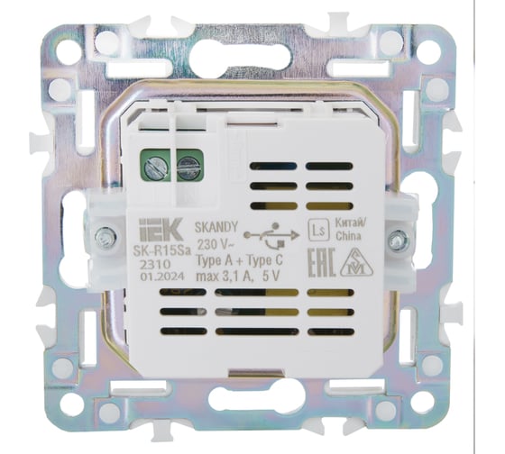 Розетка USB A+C IEK SKANDY 3,1А SK-R14M мятный SK-U22-D31-K06
