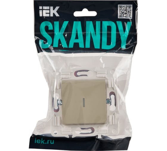 Выключатель 1-клавишный проходной IEK SKANDY SK-V08B с индикацией, 10А, бежевый SK-V12-1-10-K10