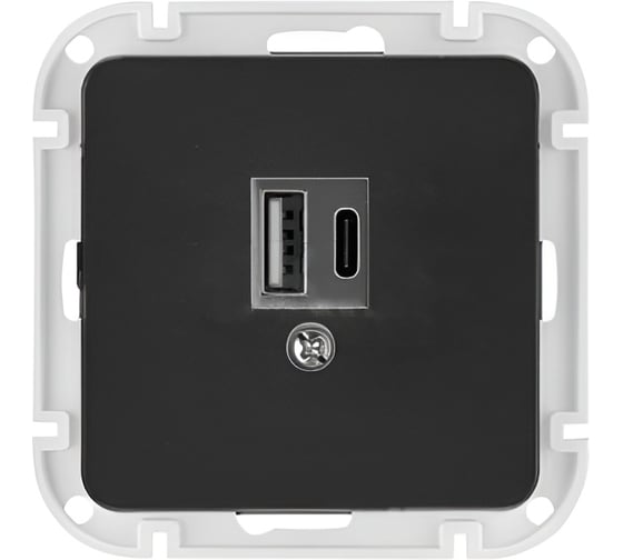 Механизм розетки Bylectrica Type-C+USB 3А серия АСТРУМ, карбон РП5-6561 карбон