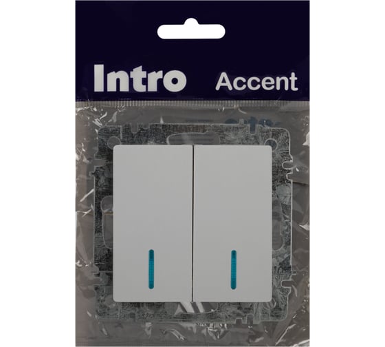 Выключатель Intro Accent 610501 двойной с подсветкой, 10А250В, IP20, скрытой установки, AL/CU, белый Б0063505