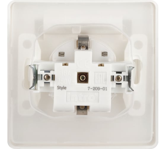 Розетка Intro 720901 Style 2PE Schuko с крышкой, шторки, 16А, 250В, IP44, скрытой установки, белый Б0060645