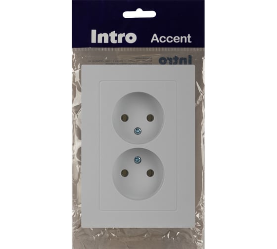 Розетка Intro Accent 620401 2x2P, 16А, 250В, IP20, скрытой установки, AL/CU, белый Б0063447