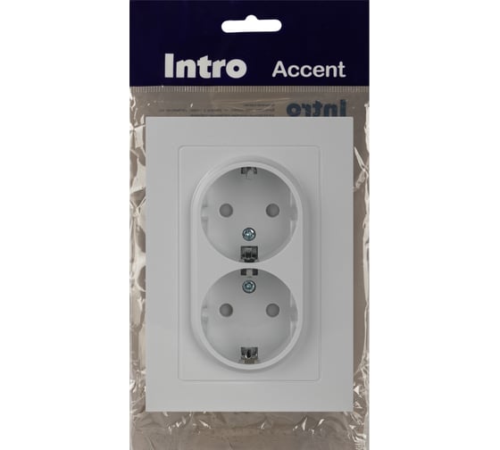 Розетка Intro Accent 620801 2x2PE Schuko, со шторками, 16А, 250В, IP20, скрытой установки, AL/CU, белый Б0063528