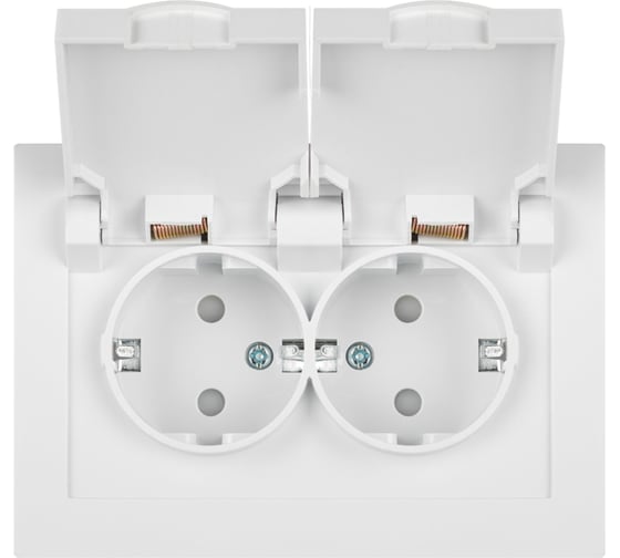 Розетка Intro Accent 621001 2x2PE Schuko с крышками штор., 16А, 250В, IP44, скрытой установки, AL/CU, белый Б0063577