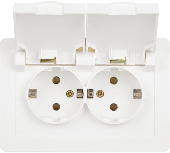 Розетка Intro Style 721001 2x2PE Schuko, с крышкой, шторки, 16А, 250В, скрытой установки, IP44, белый Б0062873