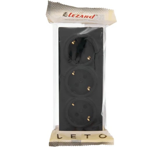 Розетка тройная с/з LEZARD LETO закрытый корпус ПБТ чёрный бархат 752-4200-127BUP