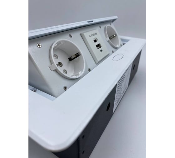 Выдвижной встраиваемый блок розеток Inrior на 2 EURO розетки и 2 USB-A+C, белый TORO-33-10