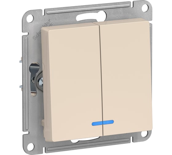 2-клавишный выключатель Systeme Electric AtlasDesign Бежевый с подсветкой, сх.5а, 10АХ ATN000253