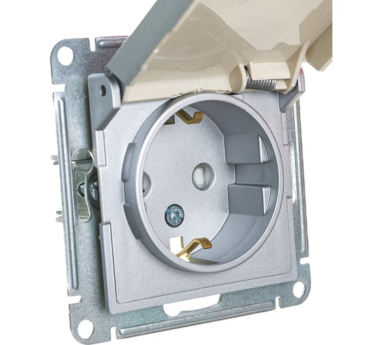 Розетка Systeme Electric AtlasDesign Алюминий с заземлением, со шторками, 16А ATN000346