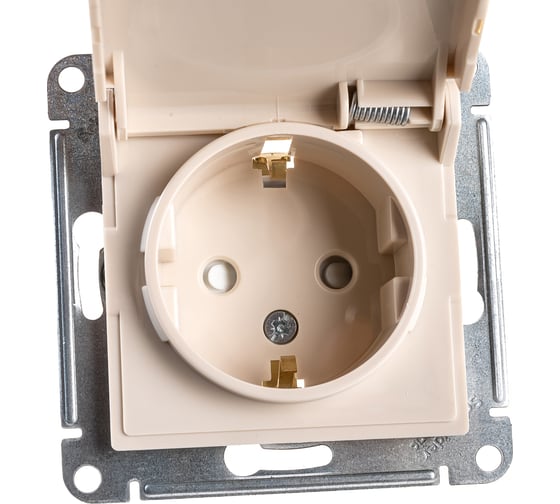 Розетка Systeme Electric AtlasDesign Бежевый с заземлением, со шторками, с крышкой, 16А ATN000246