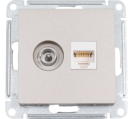 Розетка ТВ + компьютерная RJ45 Systeme Electric AtlasDesign 2-ая Шампань категории 5Е ATN000589