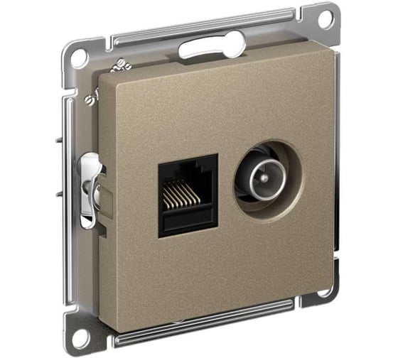 Розетка ТВ + компьютерная RJ45 Systeme Electric AtlasDesign 2-ая Шампань категории 5Е ATN000589 1
