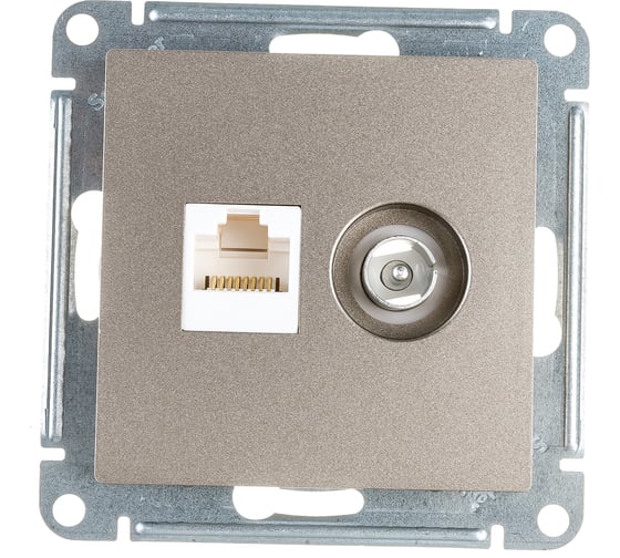 Розетка ТВ + компьютерная RJ45 Systeme Electric AtlasDesign 2-ая Шампань категории 5Е ATN000589