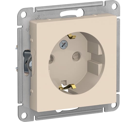 Розетка Systeme Electric AtlasDesign Бежевый с заземлением со шторками, 16А ATN000245