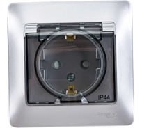 Розетка Systeme Electric Glossa Алюминий с заземлением со шторками с крышкой, IP44 GSL000348 16794523