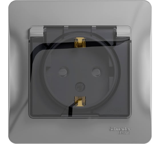 Розетка Systeme Electric Glossa Алюминий с заземлением со шторками с крышкой, IP44 GSL000348