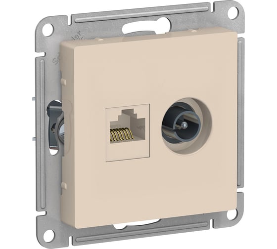 Розетка 2-ая ТВ + компьютерная RJ45 Systeme Electric (Schneider Electric) Atlasdesign бежевый кат. 5Е ATN000289