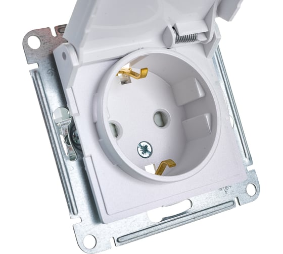 Розетка Systeme Electric AtlasDesign Жемчуг с заземлением со шторками с крышкой, 16А, IP20 ATN000446